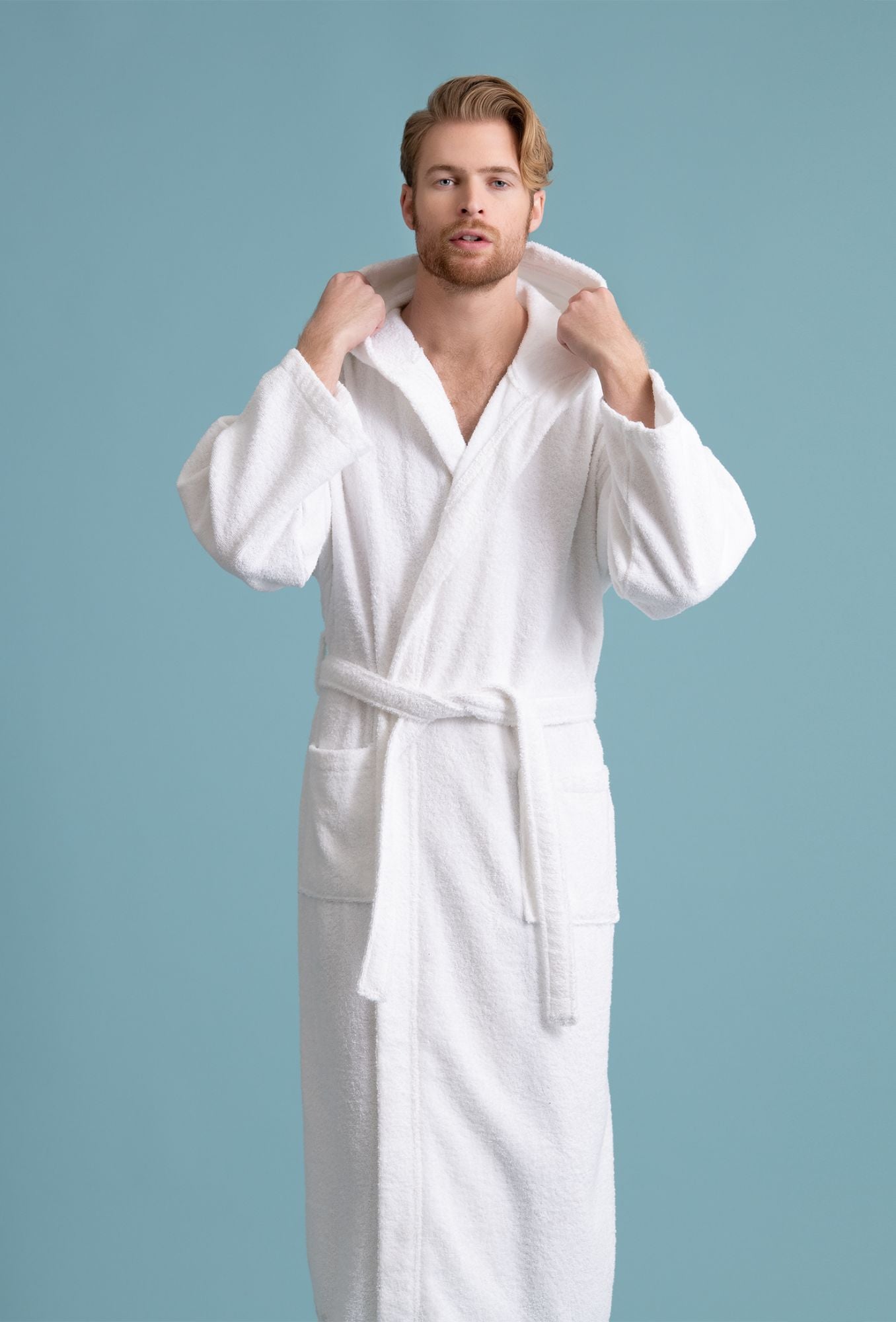 Men's Hooded Robe, Turkish Cotton Terry Hooded Spa Gray Bathrobe
