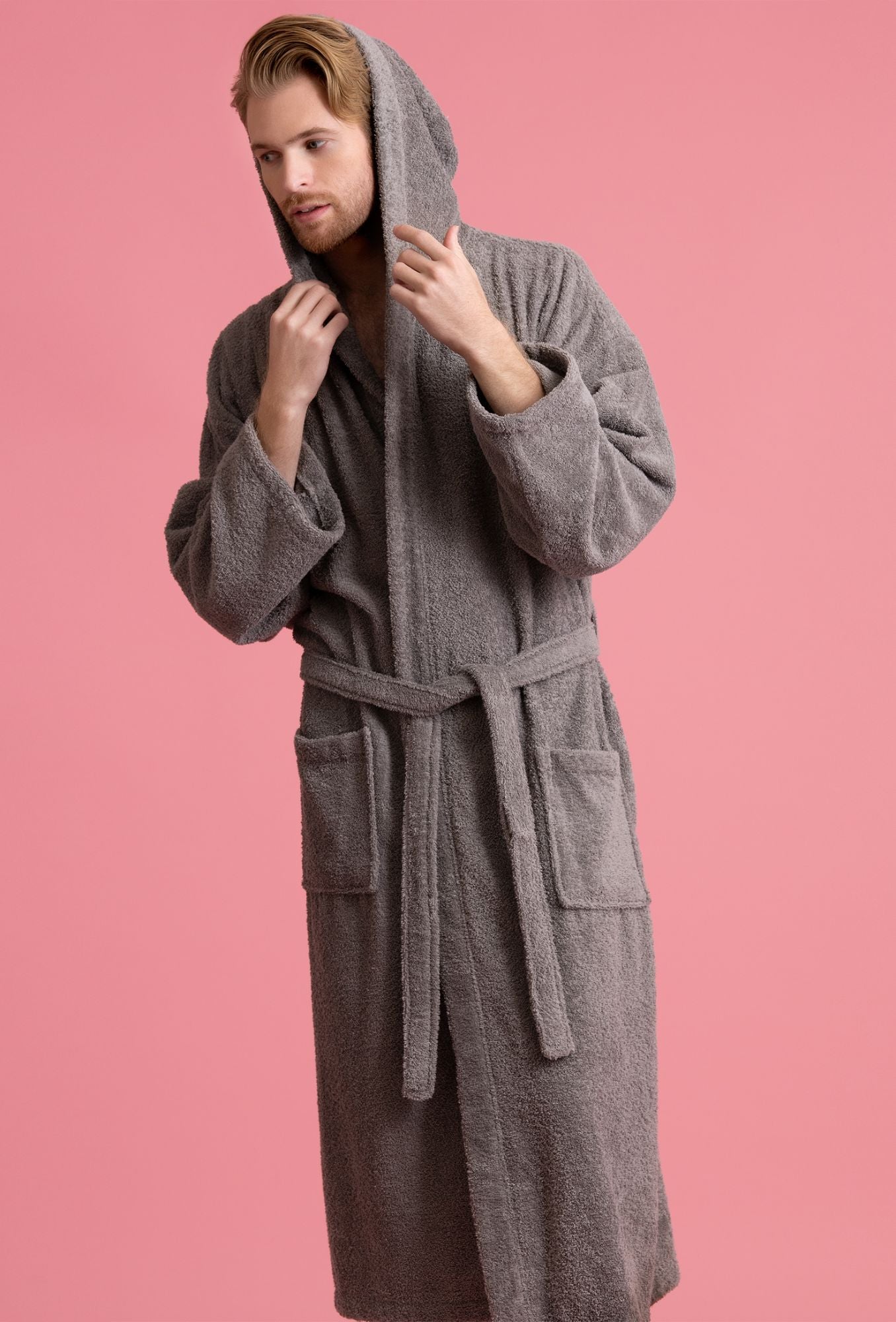 Men's Hooded Robe, Turkish Cotton Terry Hooded Spa Black Bathrobe