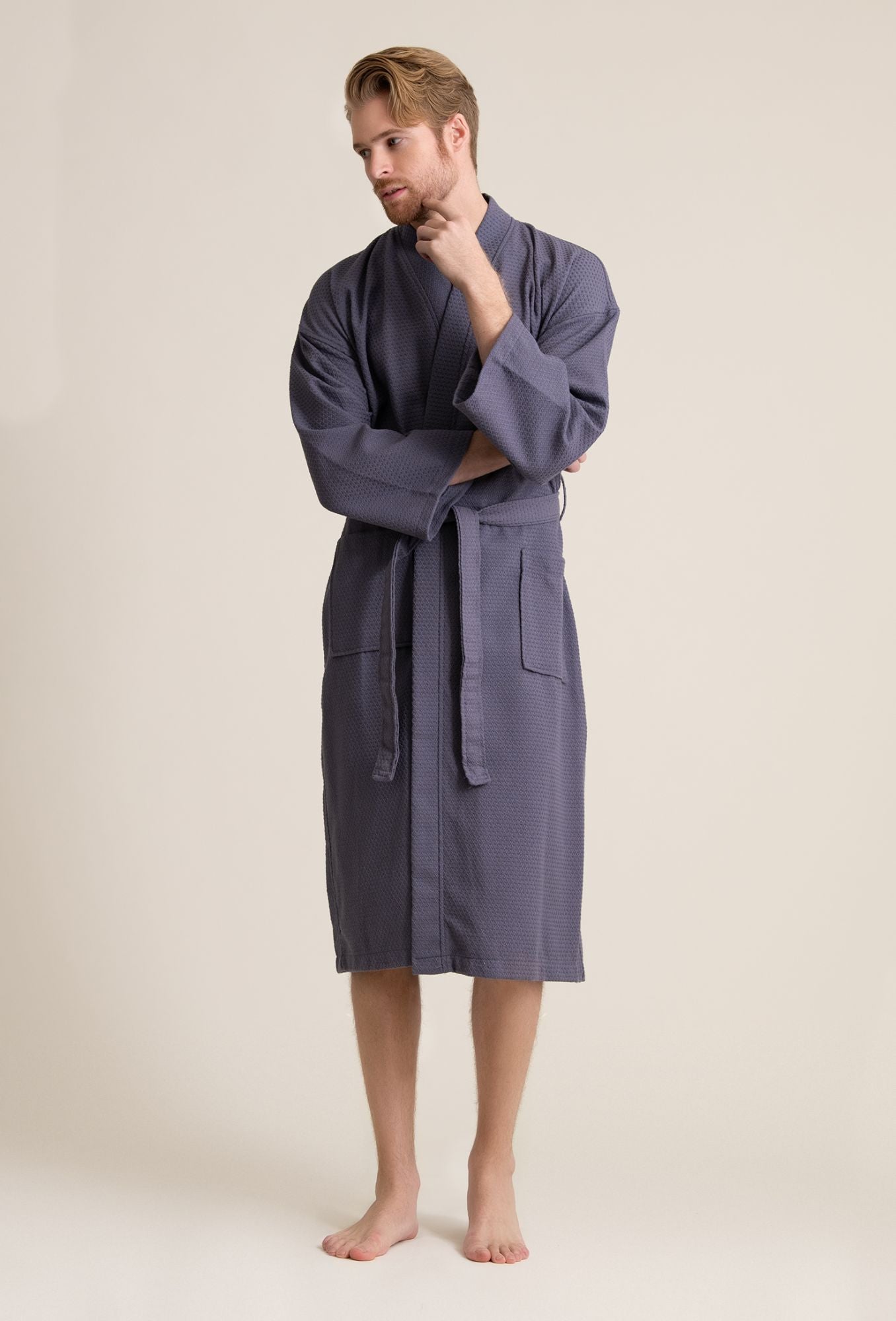 100% Cotton Waffle Weave Gray Men's Spa Bathrobe – towelnrobe
