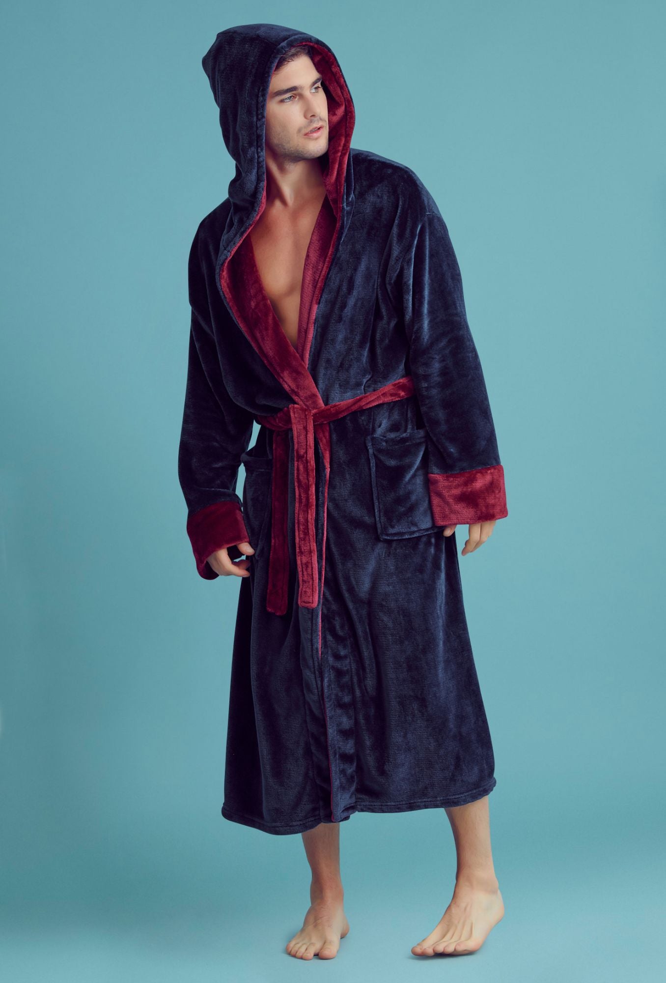 Soft Touch Linen Men s Bath Robe Hooded Shower Robe Polyester