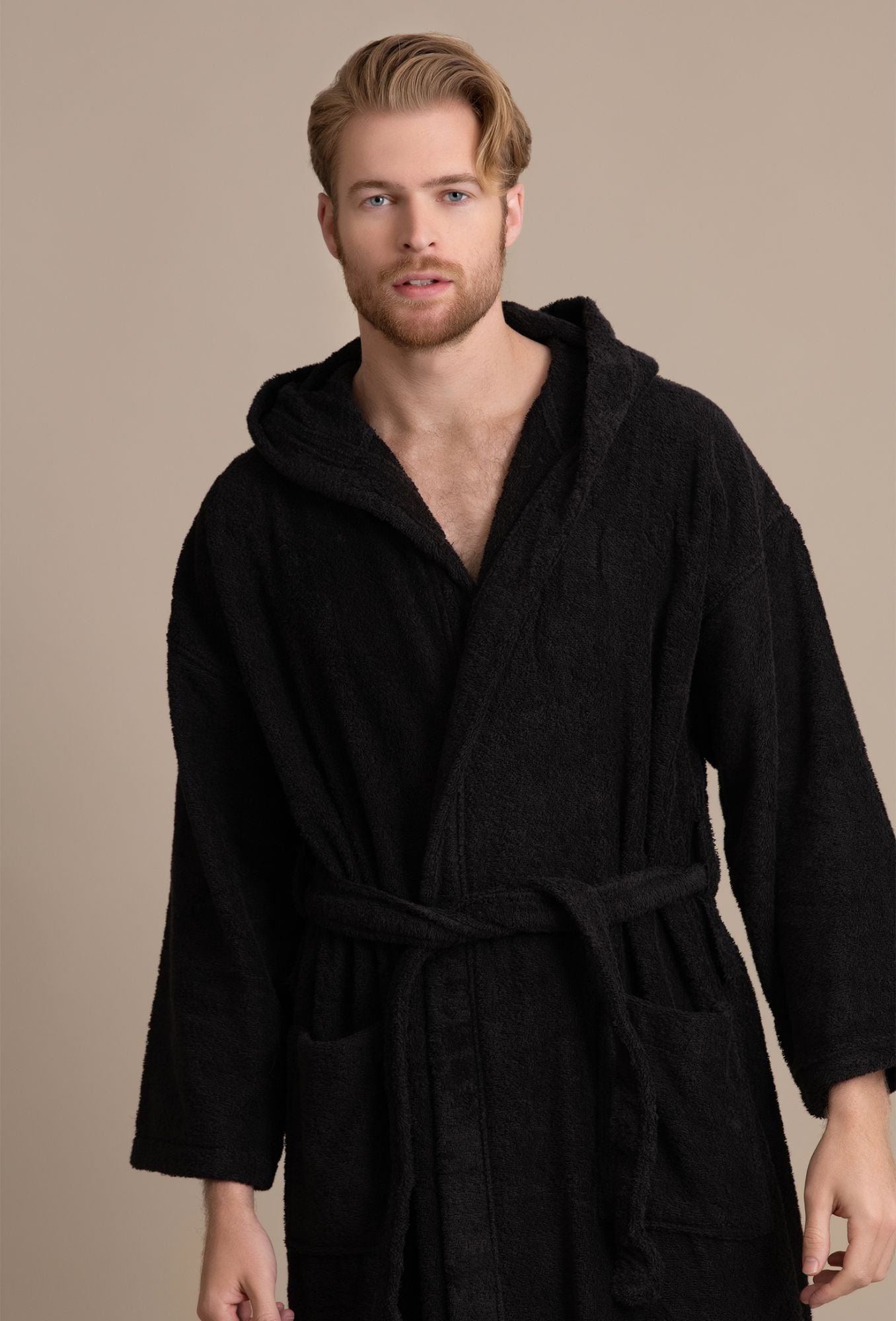 Mens black best sale hooded dressing gown